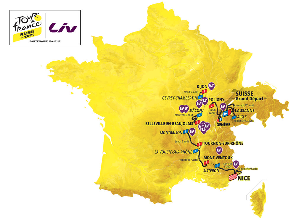 Carte des revendeurs sur le parcours du Tour de France Femmes Avec Zwift
