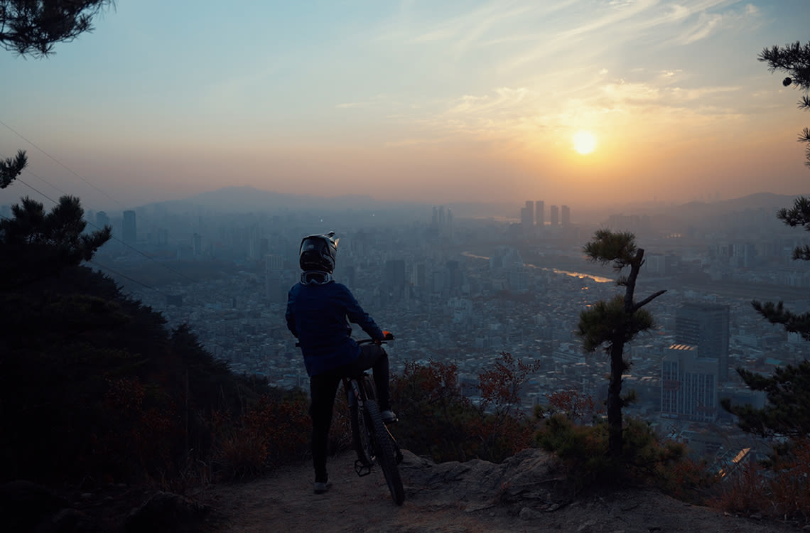 View at the top of a mountain overlooking Seoul.