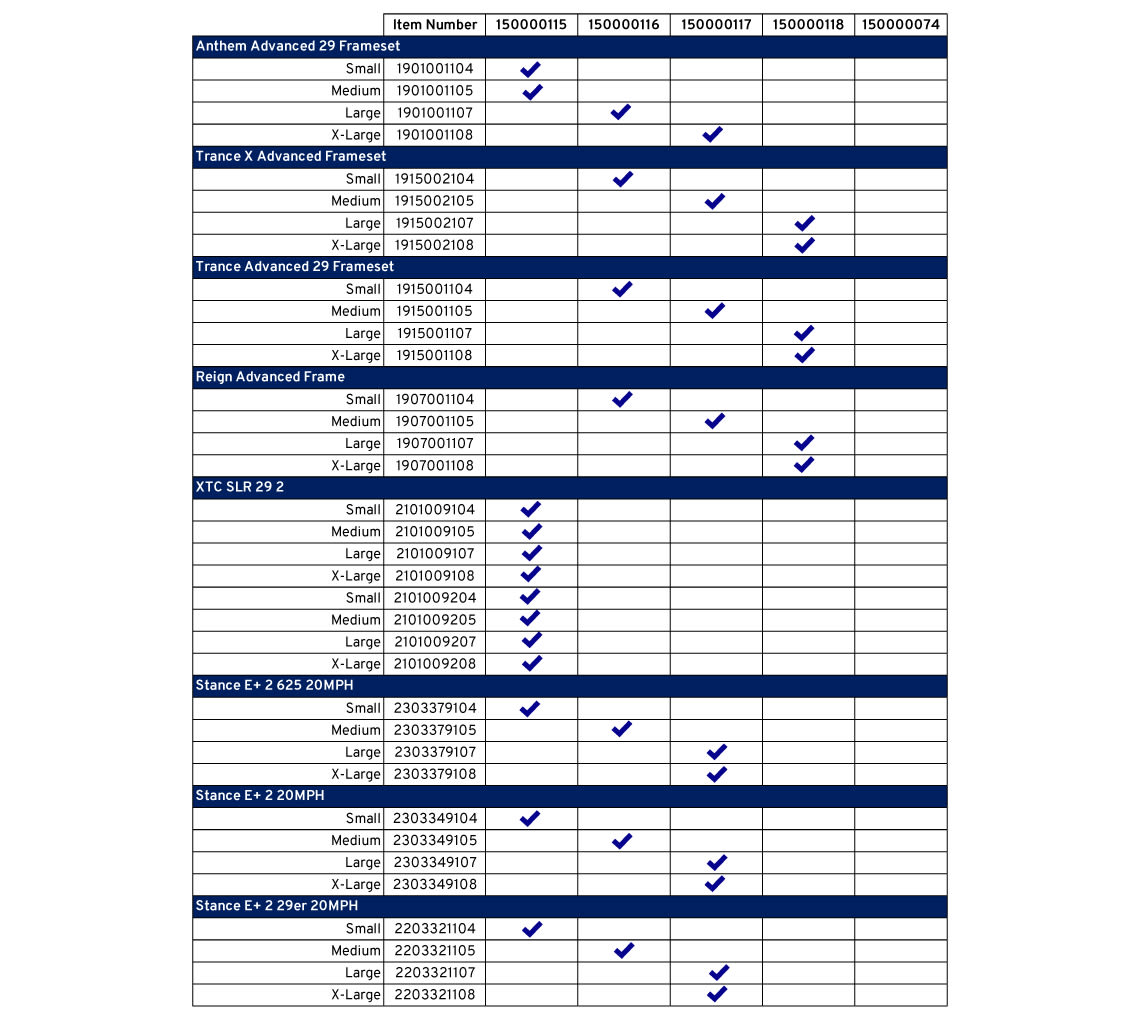 Dropper Seat Post Compatibility Chart