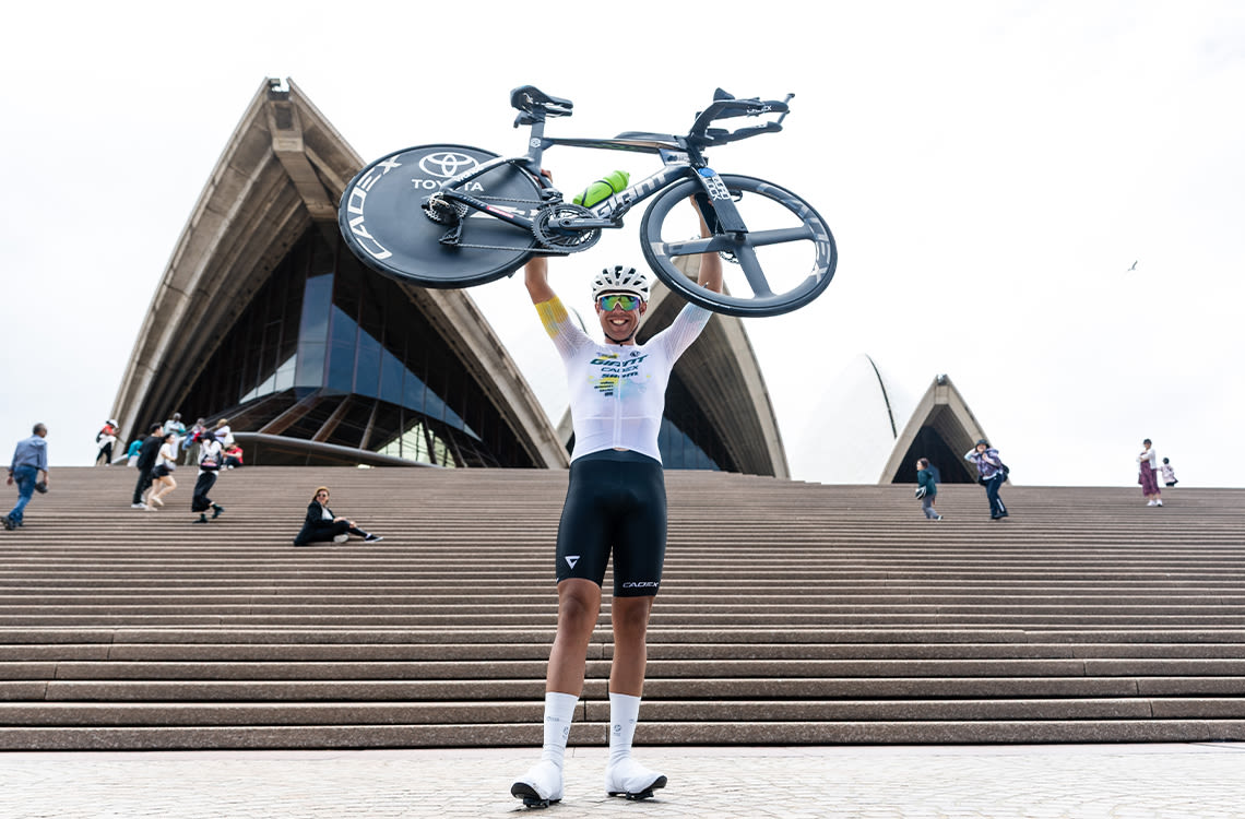 Trekky celebrating when he successfully arrived in Sydney.
