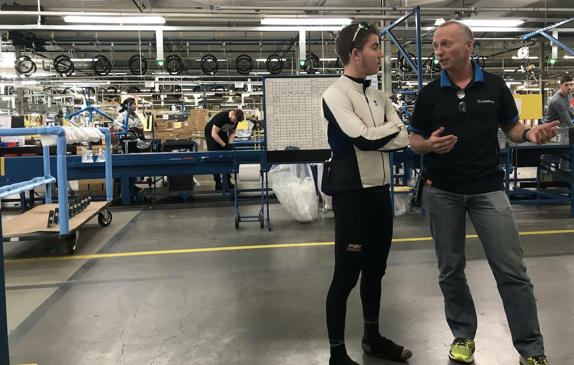 Giant ambassador Josh Reid stops at the Giant Europe offices nearing the end of his 15,000km bikepacking trip from China to the UK
