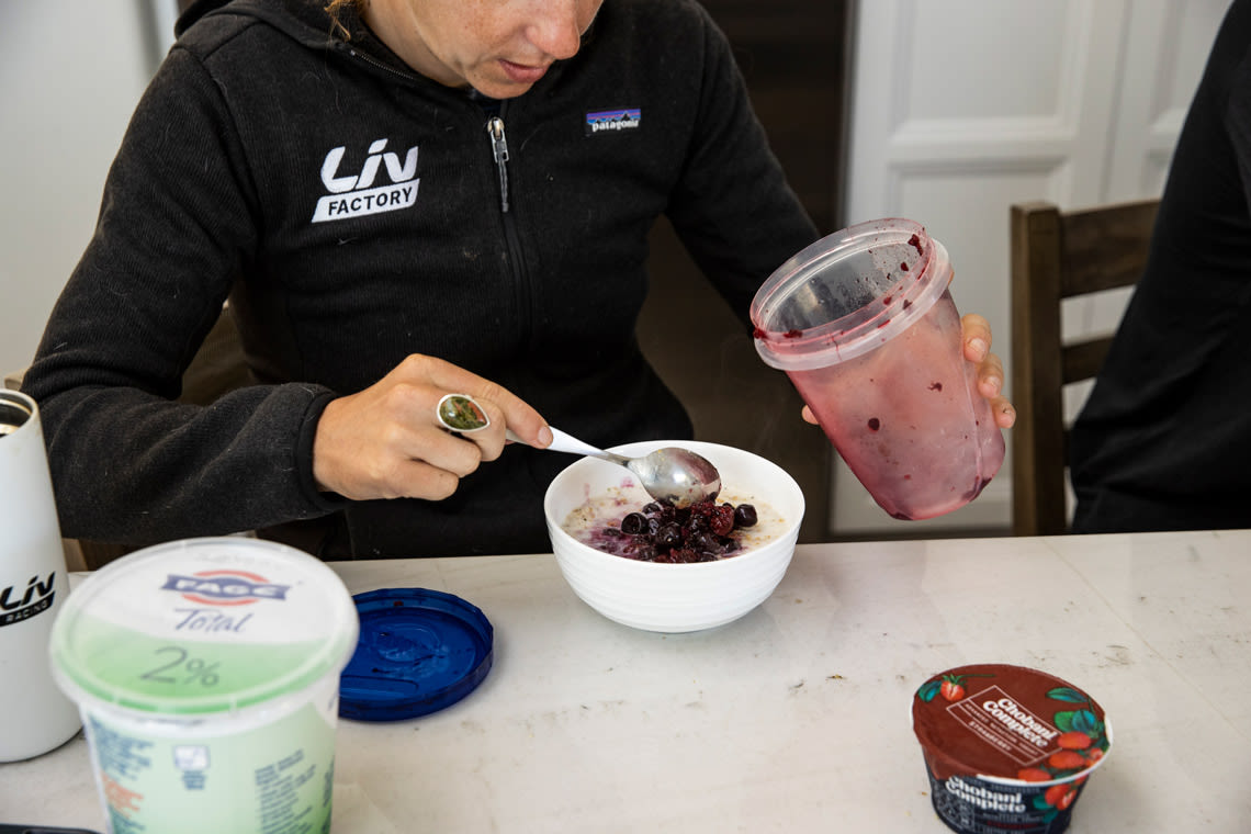 Kaysee eating a well-balanced breakfast