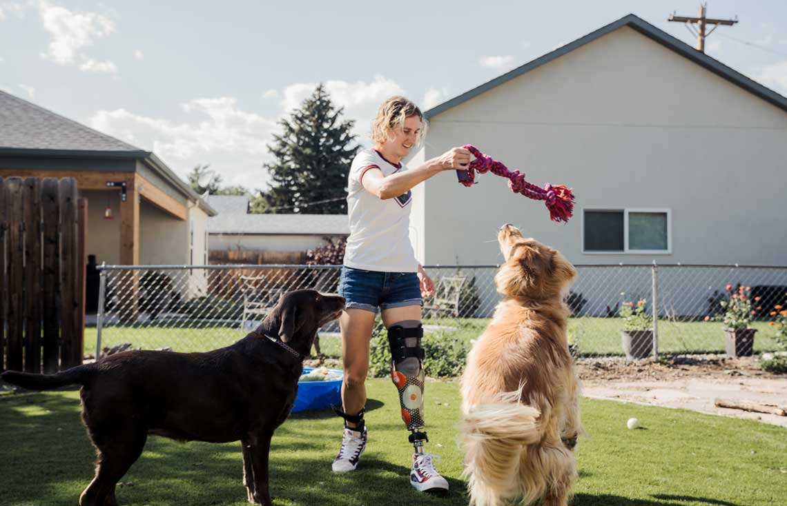 Allysa Seely with her dogs at home