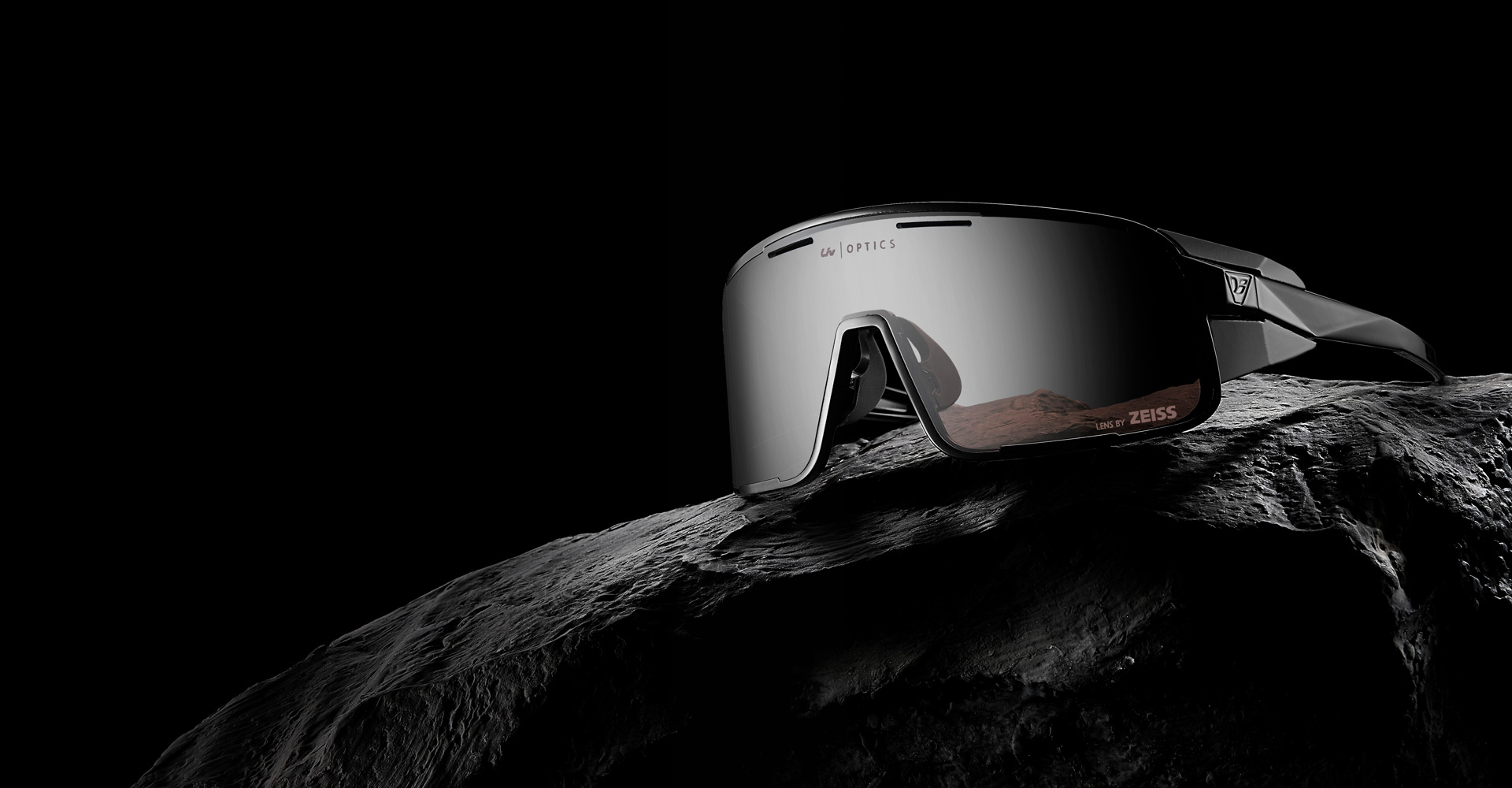 closeup of sunglasses on black background