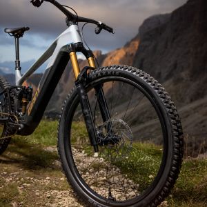 A close up look at the Giant TRX wheelsystem with mountains in the background.