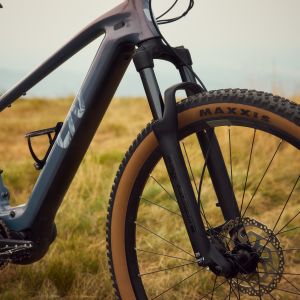 A close up view of the front drive side on a Liv Tempt E+ mountain bike.