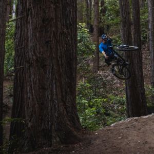 Mountain biker hitting a jump
