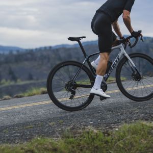 Cyclist with Surge Pro road bike shoes