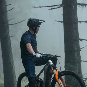 Josh Carlson takes a break during riding