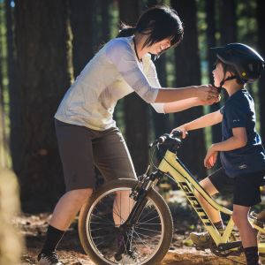 mom with young mountain bike rider