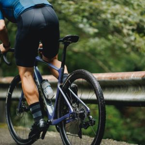 Cyclist rides out of the saddle on Giant Revolt Advanced with Grit Saddle.