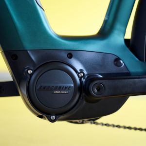 A close up look at the battery on the non-drive side of the Giant NewTour E+.