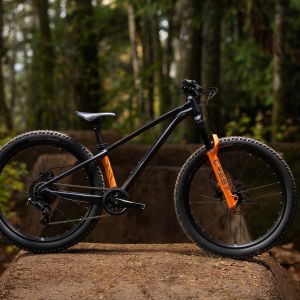 A Giant STP 24 kids dirt jumper staged in the woods.
