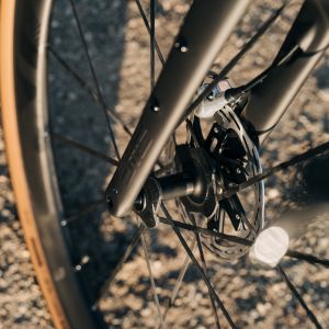 A close up look at the non drive side of the front CADEX Max GXR gravel wheel.