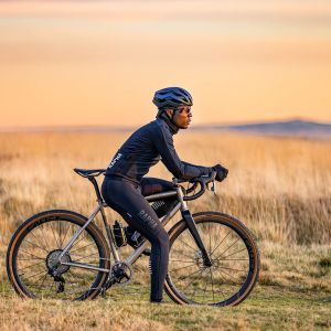 Taking a break to enjoy the sunset while cycling