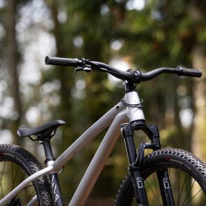 A close up look at the cockpit of a Giant STP 26 cockpit with the forest in the background.