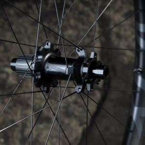 Close up look at the hub flange on the rear wheel of the Giant XCA wheel.