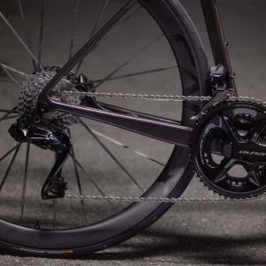 Close-up driveside view of Giant TCR Advanced SL with CADEX Max 40 wheelset.