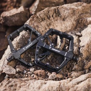 flat pedals in black on rocks