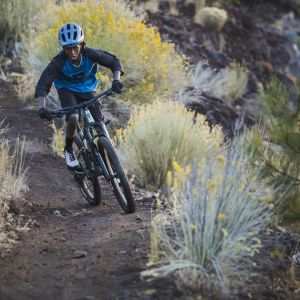 Mountain biker shredding a trail