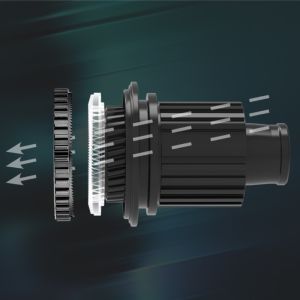 An image of the ratchet system and how directional force moves through the TRX HD wheel.
