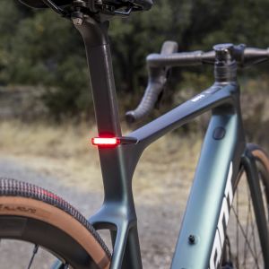 Rear view of integrated tail light on Giant Defy Advanced E+ Elite AR.