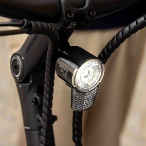 A close up look at the headlight of the Giant Entour E+