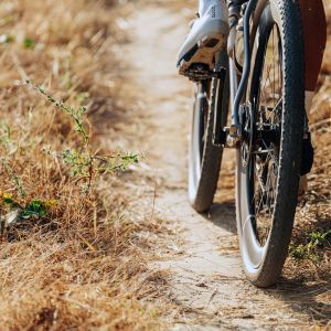 A gravel bike with CADEX GXR tires flies down a singletrack trail.