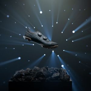 Liv Tesca shoe floating on a blue galactic backrgound.
