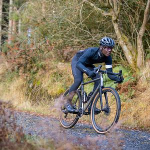 Cyclist on gravel road