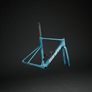 The new Giant Propel Advanced Pro frameset staged at an angle from the rear with a black background
