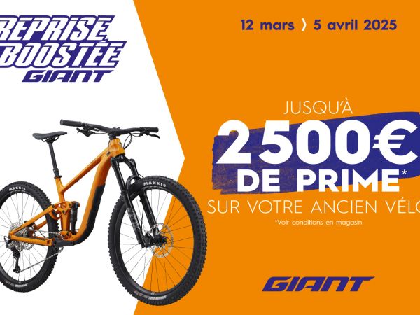 Opération Reprise Boostée Giant : Giant reprend votre ancien vélo pour l'achat d'un vélo neuf.