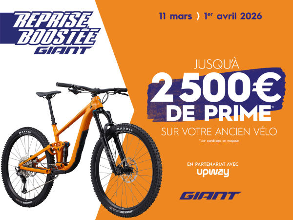 Du 11 mars au 01 avril, nos magasins participants vous offrent jusqu'à 2500€ de prime sur votre ancien vélo.