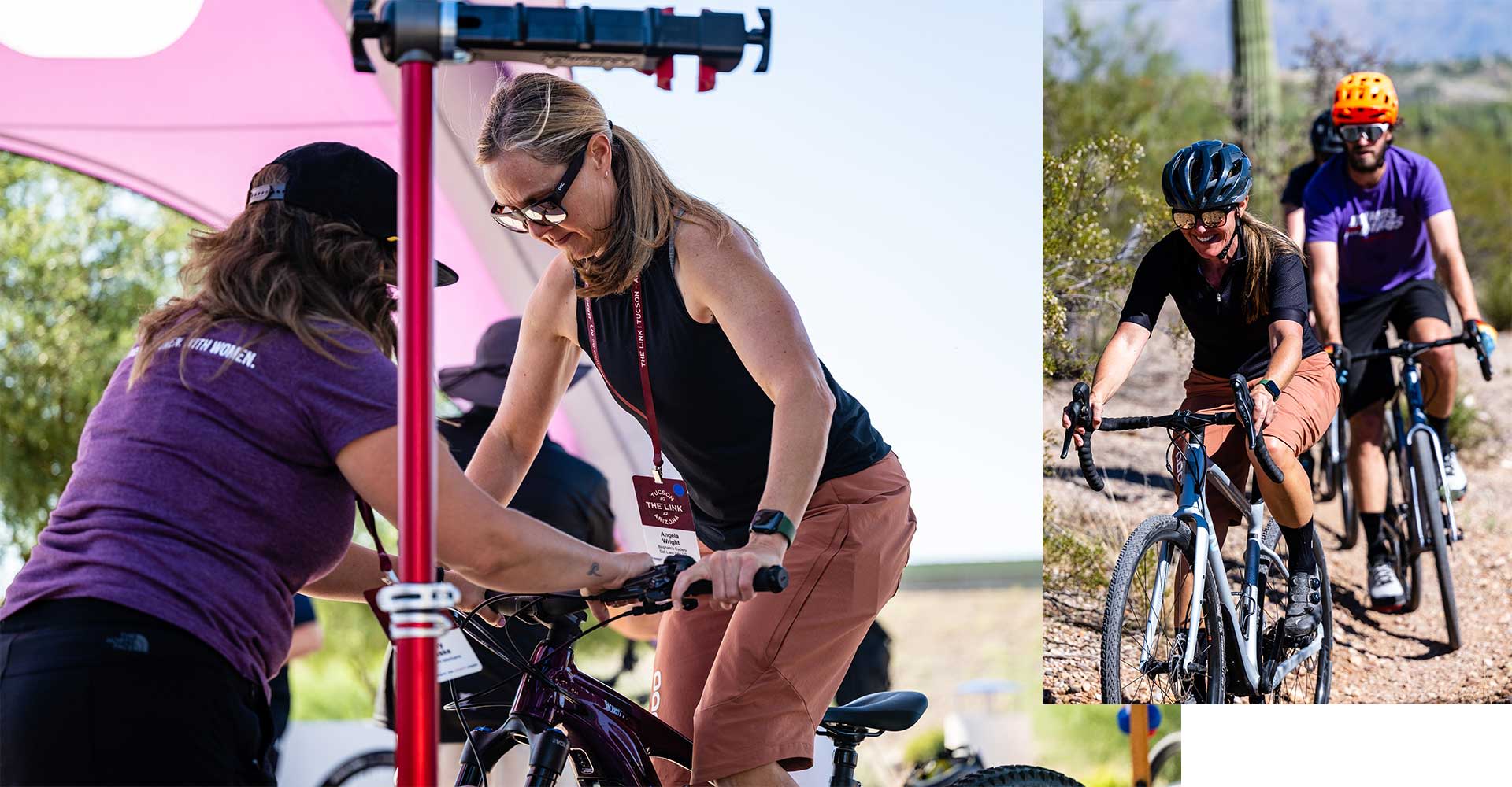 Angela getting a bike fitted for her ride.