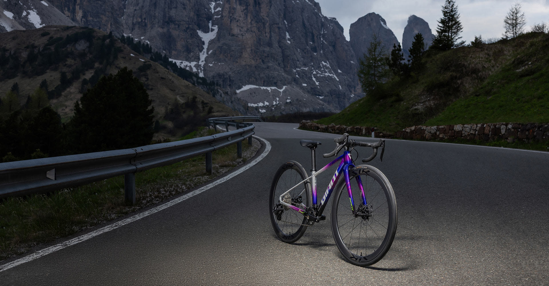 kids road bike posed on a scenic road