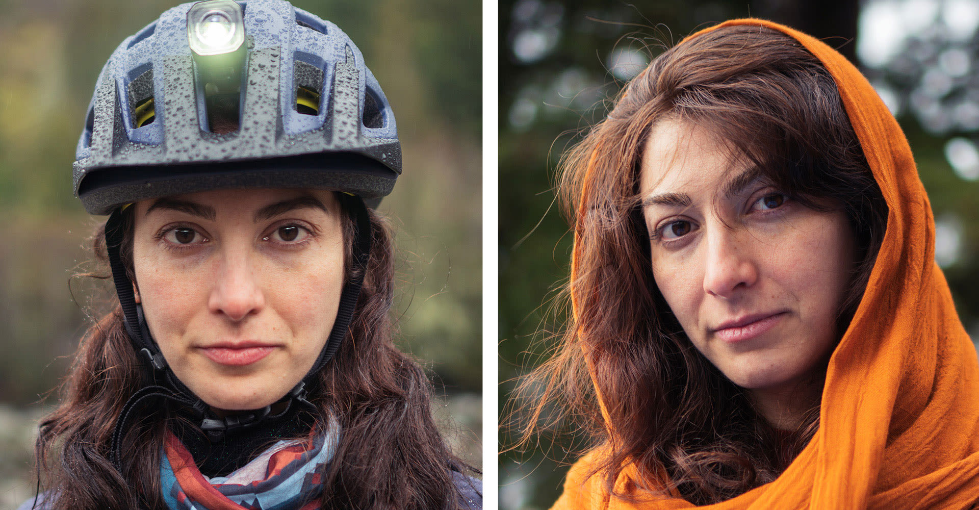 Mahshid on and off the bike.