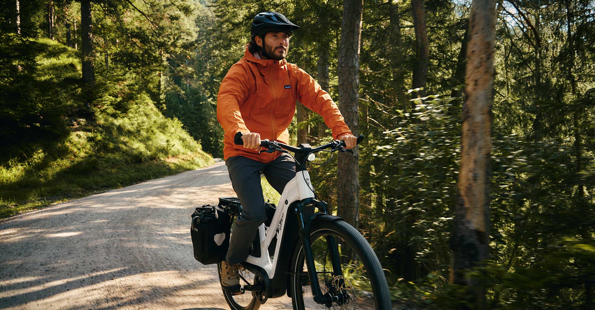 Adventure cyclist on an electric bike