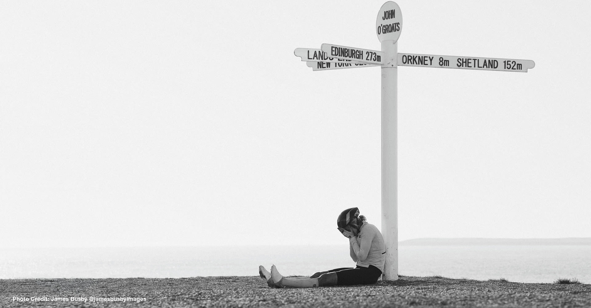 image of sarah ruggins at the finish line of John O'Groats