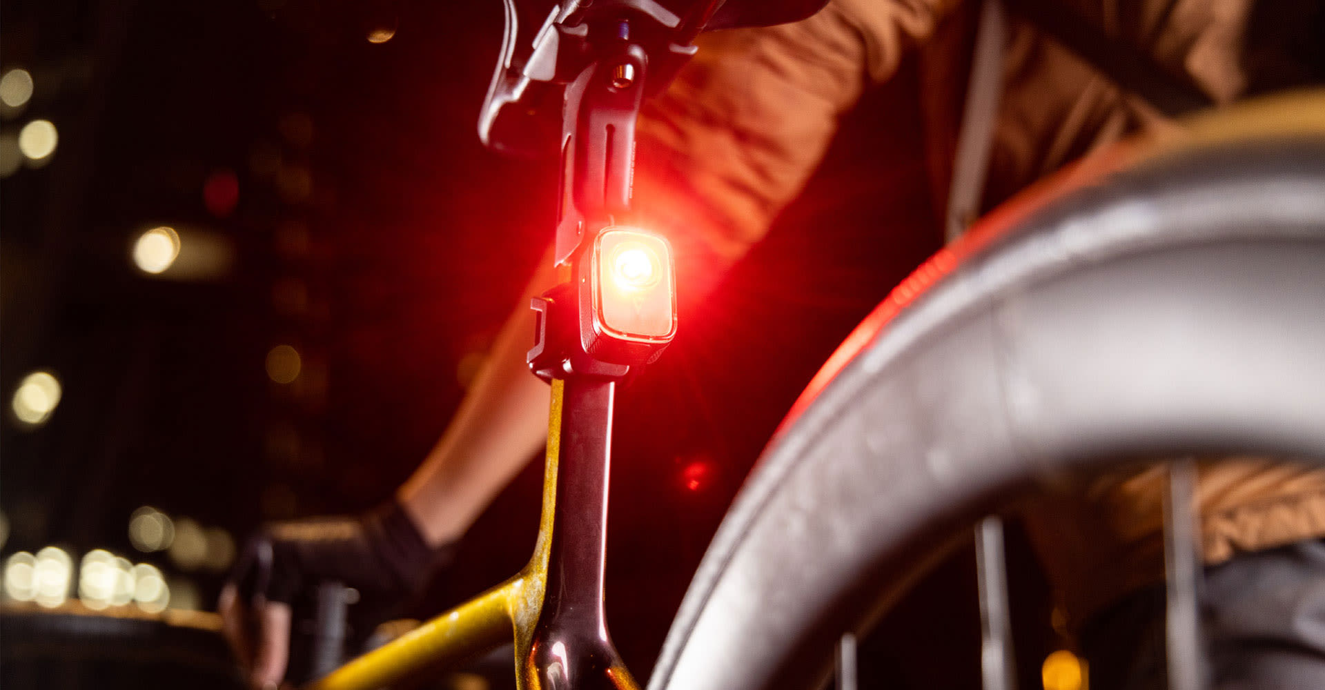 closeup of tail light on road bike