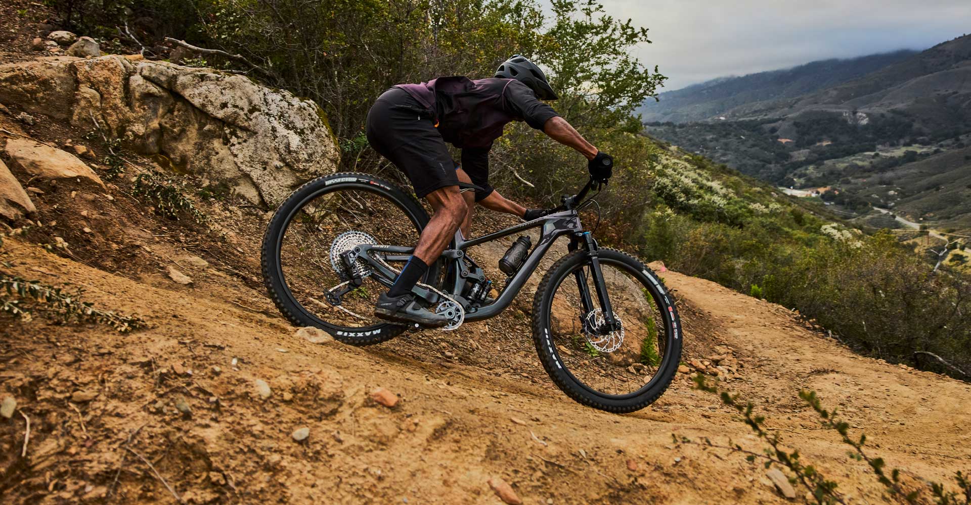 mountain biker testing suspension to full extent