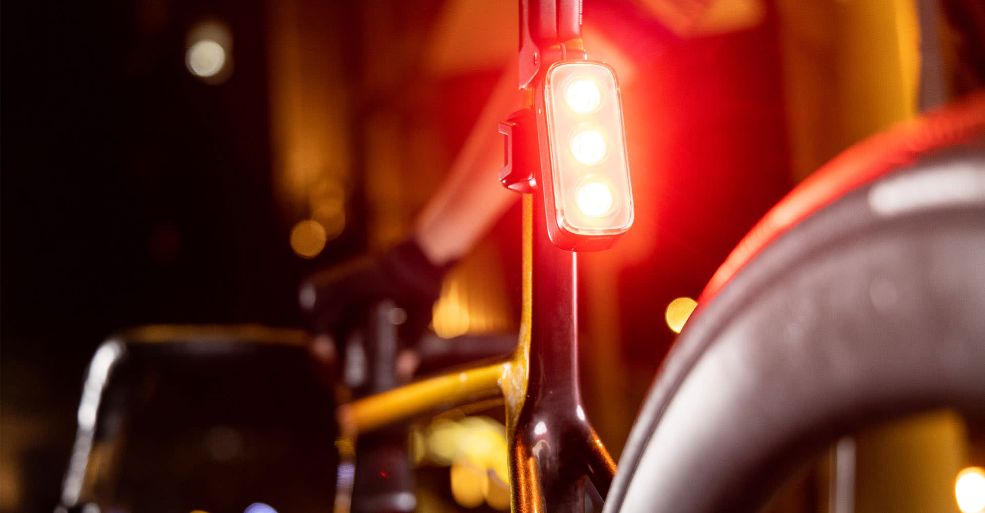closeup of tail light on road bike