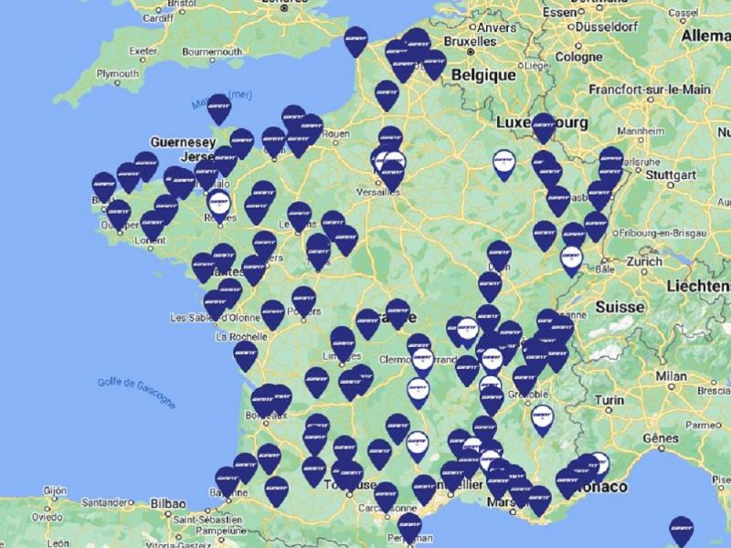 Carte des magasins vlo Giant Store et Giant City en France