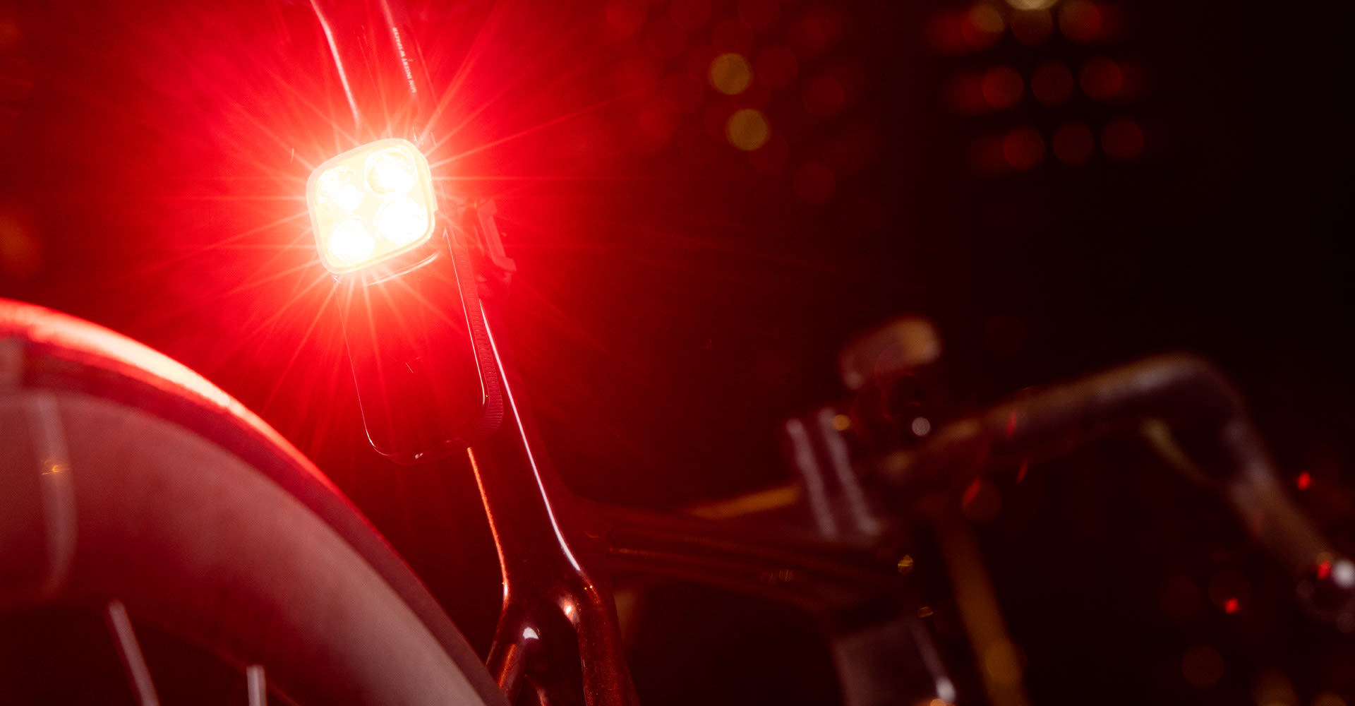 closeup of tail light on road bike