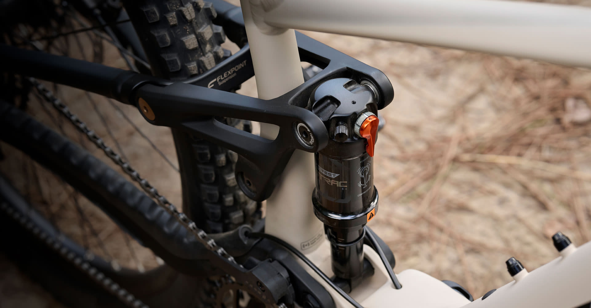 closeup of suspension on e-mountain bike