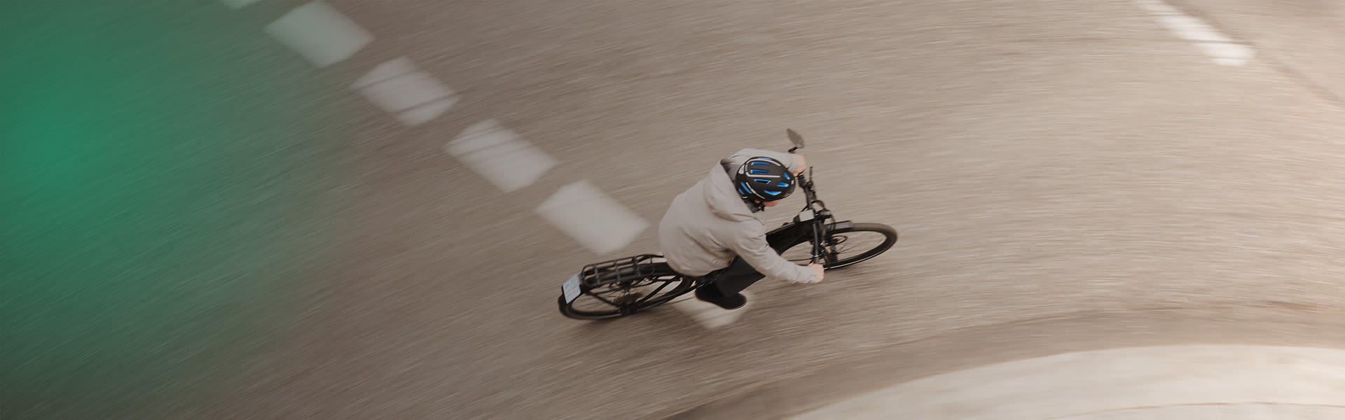 overhead view of cyclist in city