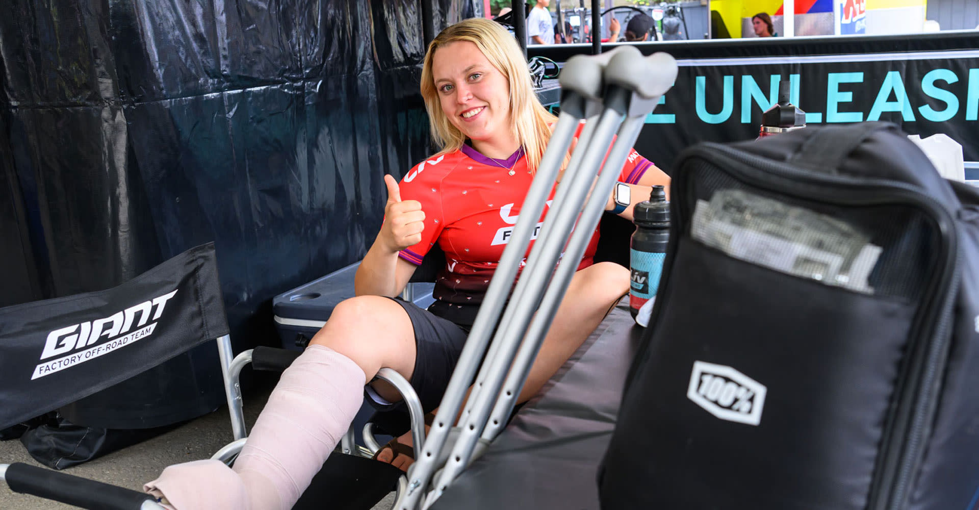 Bella Naughton after breaking her ankle