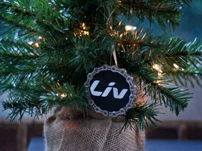 a holiday ornament made with bike parts