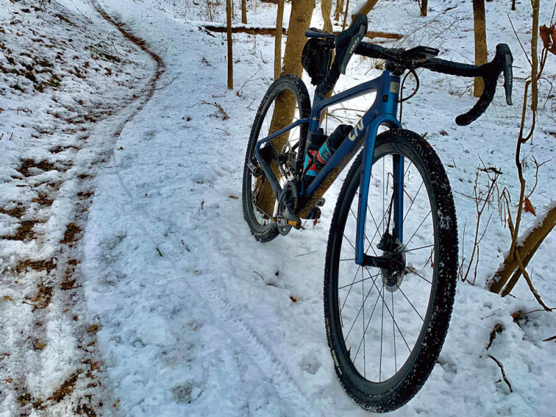 a gravel bike in the snow