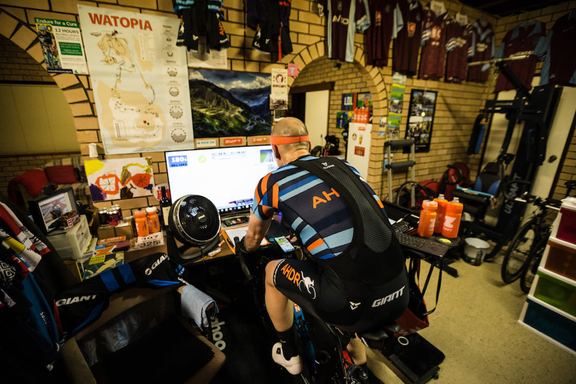 Giant ambassador Tim Searle, leader of the Aussie Hump Day Ride series on Zwift, at home in Australia