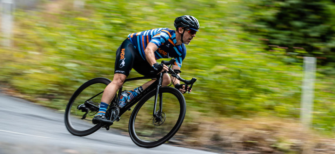 Giant ambassador Tim Searle, leader of the Aussie Hump Day Ride series on Zwift, riding in Australia